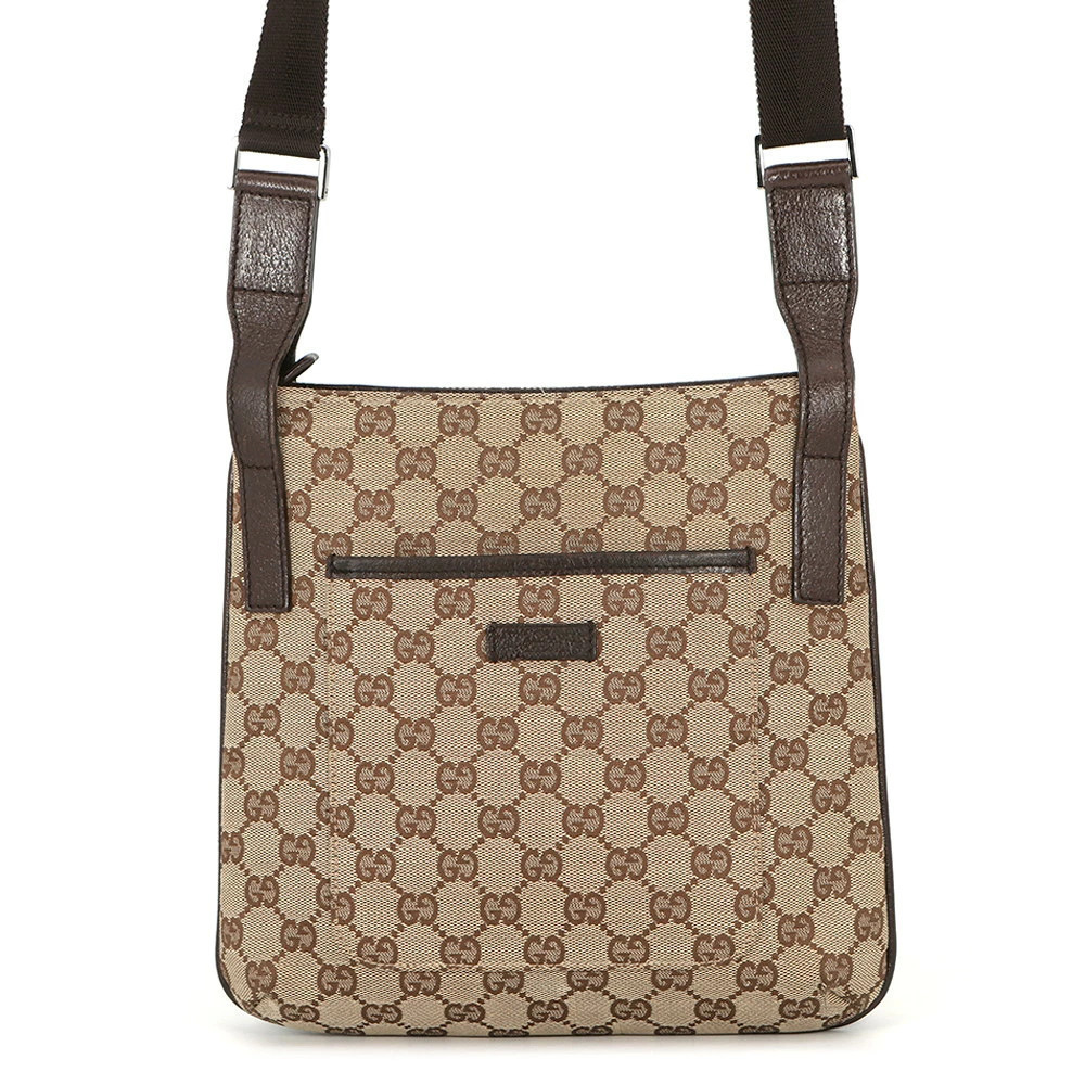 Gucci GG Canvas Messenger Crossbody Bag beige monogram canvas brown